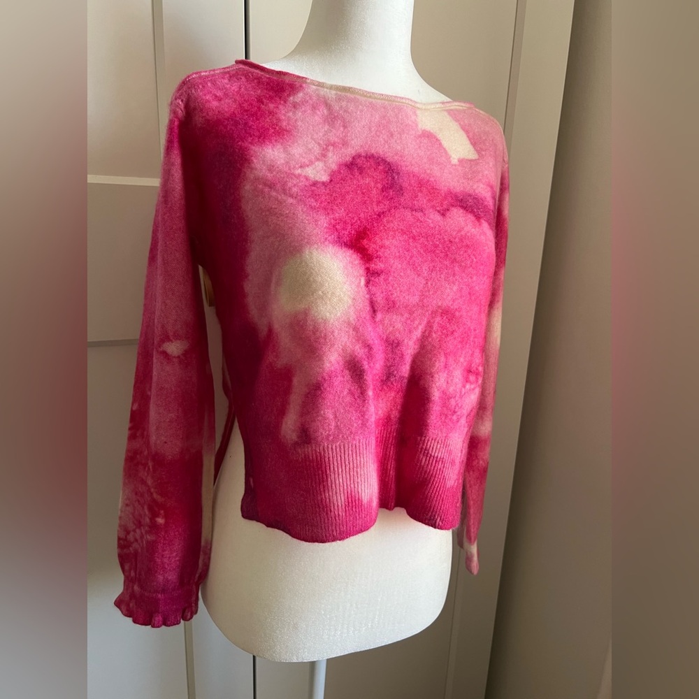 Anthropologie Pink and White 100% Cashmere Sweater - XXS